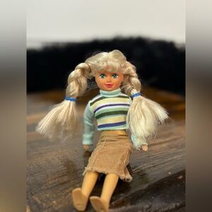 1992 Kid Kore Blonde Doll w/ Striped Top - 1990 Marked Vintage Toy Figure